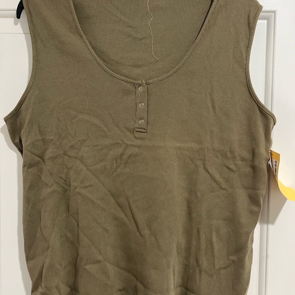 Olive Green Sleeveless Ribbed Top